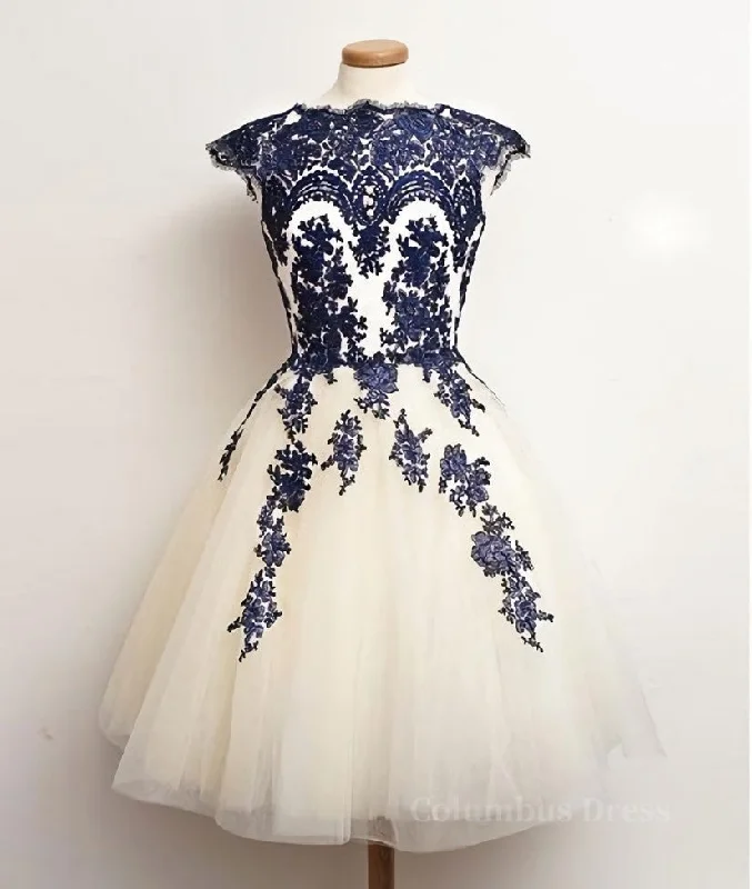 Inventory Reduction White Tulle Short Navy Blue Lace Corset Prom Dresses, Short Blue Lace Corset Homecoming Dresses outfit Inventory Reduction White Tulle Short Navy Blue Lace Corset Prom Dresses, Short Blue Lace Corset Homecoming Dresses outfit