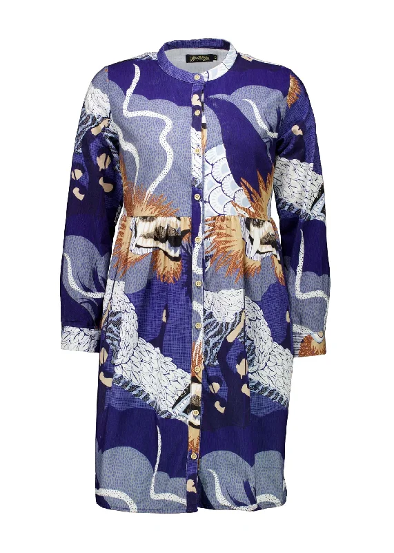 Online Only Festival Tunic Dress Blue in Fine Cord