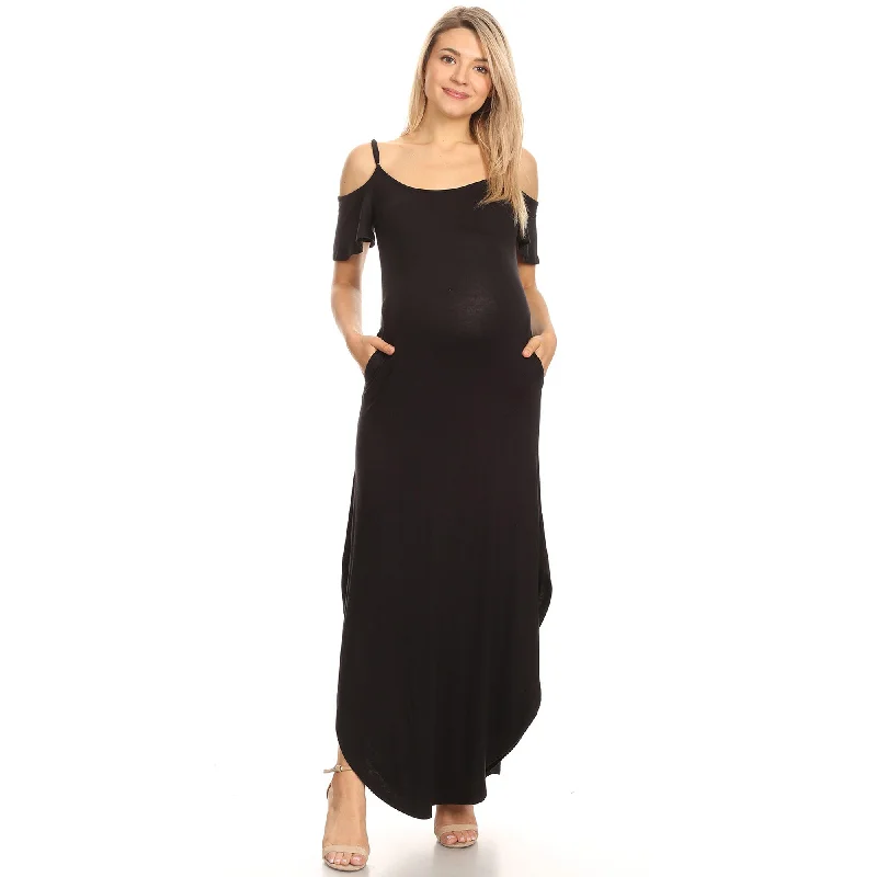 Closeout White Mark Maternity Cold Shoulder Maxi Dress Size S-3X Rayon Spandex Pockets