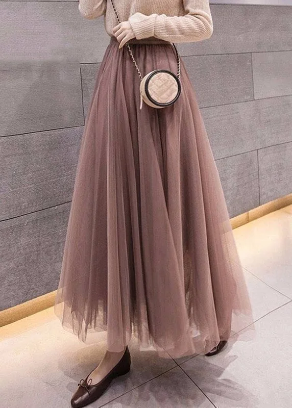 Extra Savings Simple Coffee Solid Elastic Waist Tulle Skirt Spring RV020