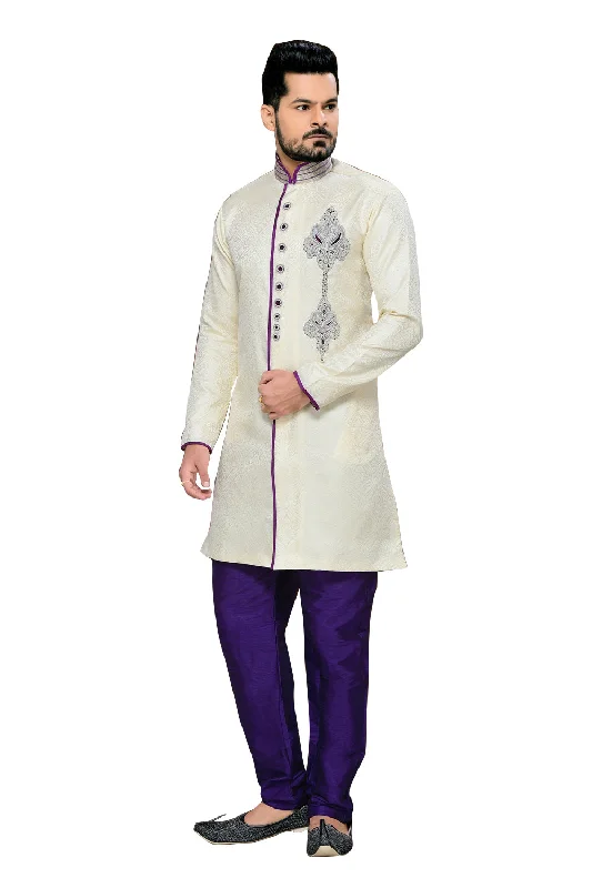 The Best Prices Admirable Off White Jacquard Silk Indian Wedding Sherwani For Men