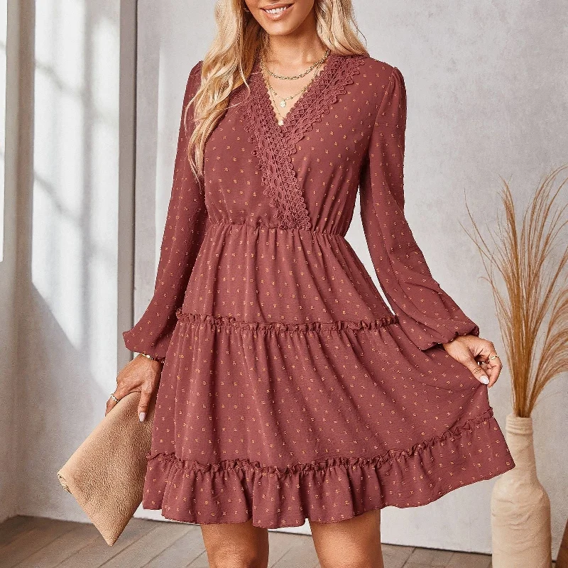 Lowest Price Fashion V-neck Dress With Jacquard