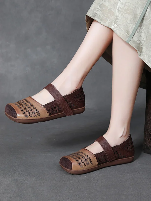Extra Savings Women Ethnic Leather Colorblock Cutout Flat Shoes TY1028