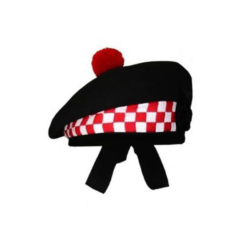Super Savings Black Balmoral Cap Red White Diced