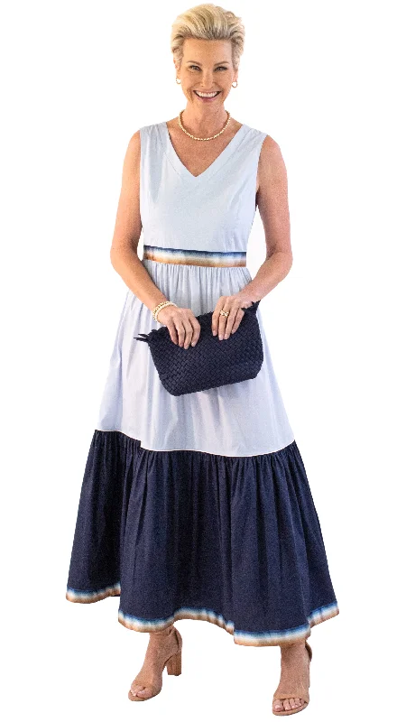 Super Sale Embellished Stripe Summer Dress - Blue