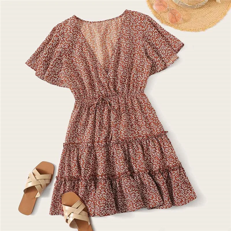 Today’s Deal Women's Summer V-Neck High-Waist Floral Short Dress