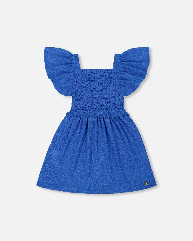 Markdowns Textured Smocked Dress Royal Blue