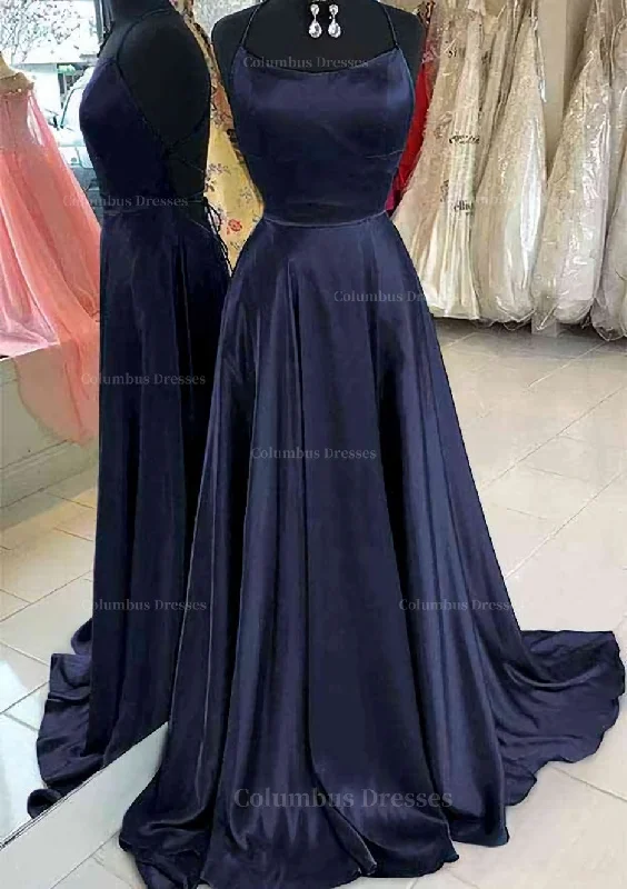 Special Offer A-line Bateau Spaghetti Straps Sweep Train Charmeuse Prom Dress