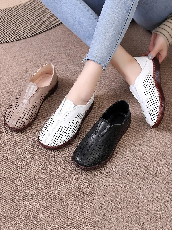 Crazy Savings Women Summer Solid Casual Leather Cutout Flat Shoes HH048