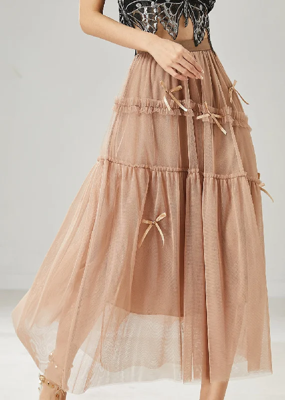 Reduced Prices Beautiful Khaki Bow Ruffled Tulle Skirts Summer AZ1015