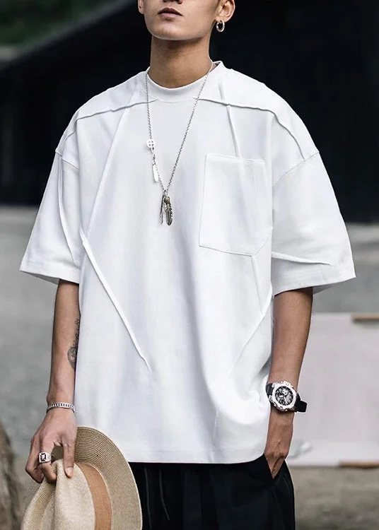 Final Sale Fashion White Embroideried Patchwork Cotton Mens T Shirt Designer Summer WA001 Final Sale Fashion White Embroideried Patchwork Cotton Mens T Shirt Designer Summer WA001