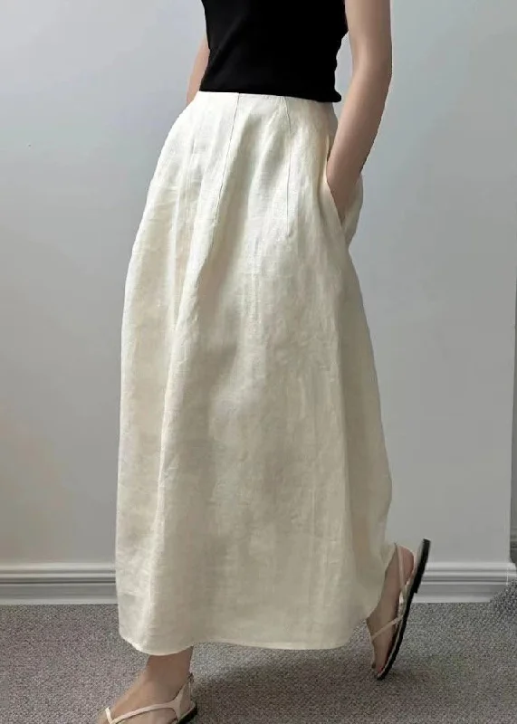 Price Smash New Beige Pockets Solid High Waist Cotton Skirts Summer QP050