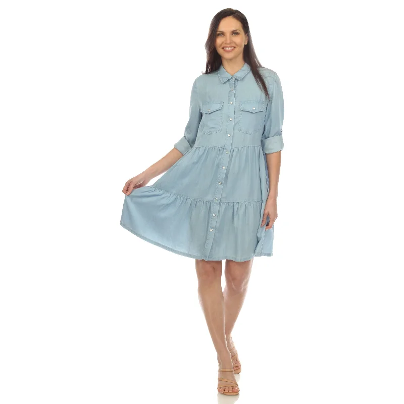 Price Rollback White Mark Womens Long Sleeve Tiered Midi Shirt Dress in White Lyocell Size M Price Rollback White Mark Womens Long Sleeve Tiered Midi Shirt Dress in White Lyocell Size M
