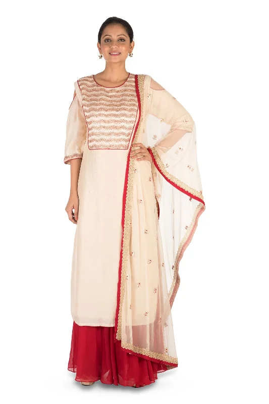 Unbeatable Prices Cold-Shoulder Beige & Maroon Pallazo Set