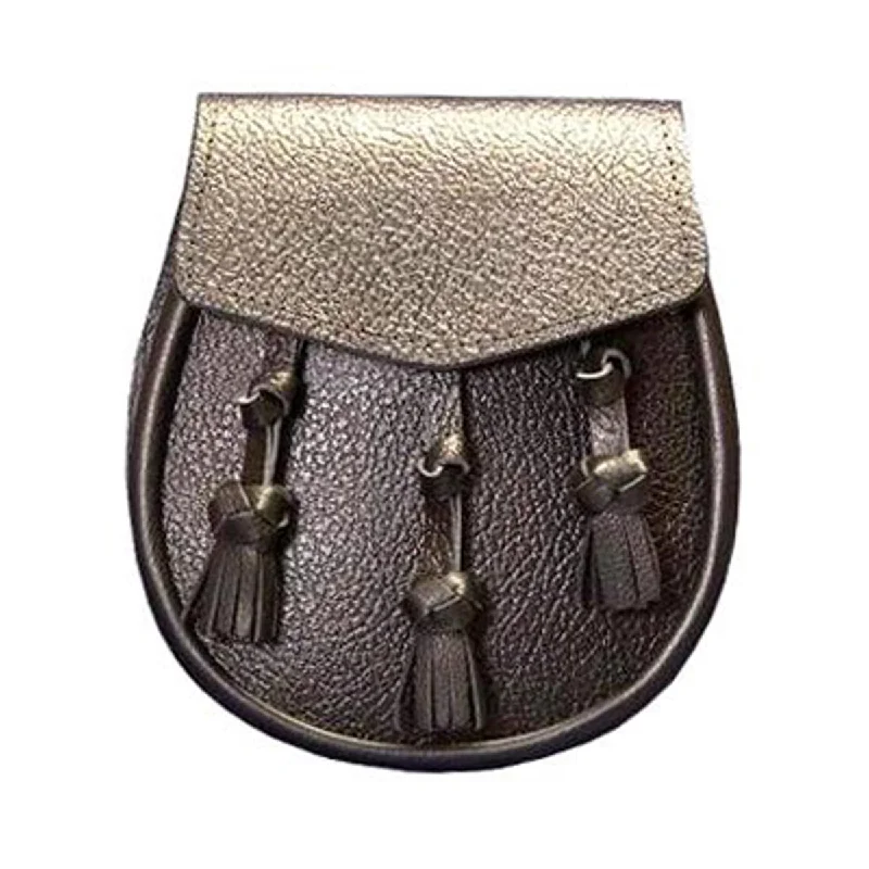Midnight Madness Black or Brown Grained Leather Sporran With 3 Knotted Leather Tassels Midnight Madness Black or Brown Grained Leather Sporran With 3 Knotted Leather Tassels