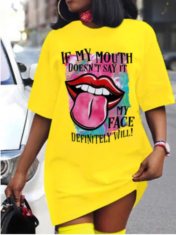 Clearance Items Plus Size Lip Letter Print T-shirt Dress AC2035