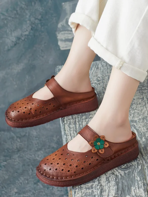 Reduced Prices Women Summer Retro Leather Cutout Shoes ZZ1012