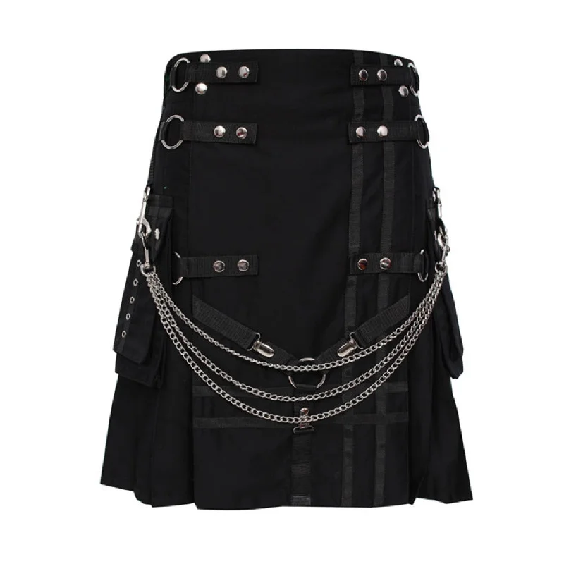 Exclusive Savings Black Deluxe Utility Kilt Heavy Cotton With Chain