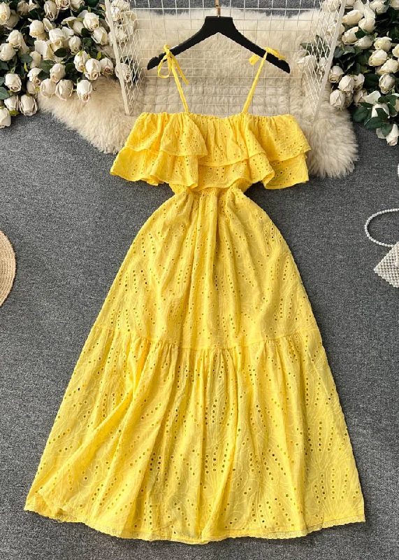 Fantastic Deals Sexy Yellow Slash Neck Hollow Out Cotton Spaghetti Strap Dress Sleeveless TR033 Fantastic Deals Sexy Yellow Slash Neck Hollow Out Cotton Spaghetti Strap Dress Sleeveless TR033