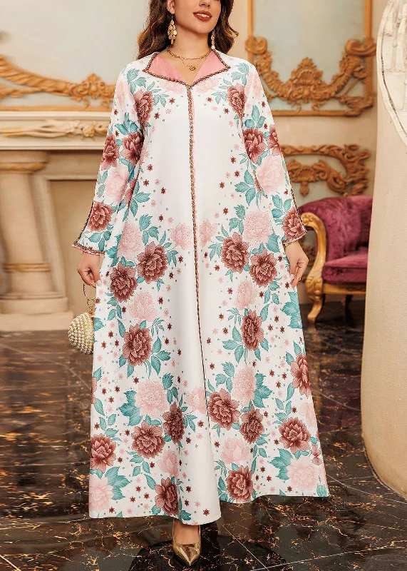 Fantastic Offers White Side Open Patchwork Fall Long Dress Print QL012