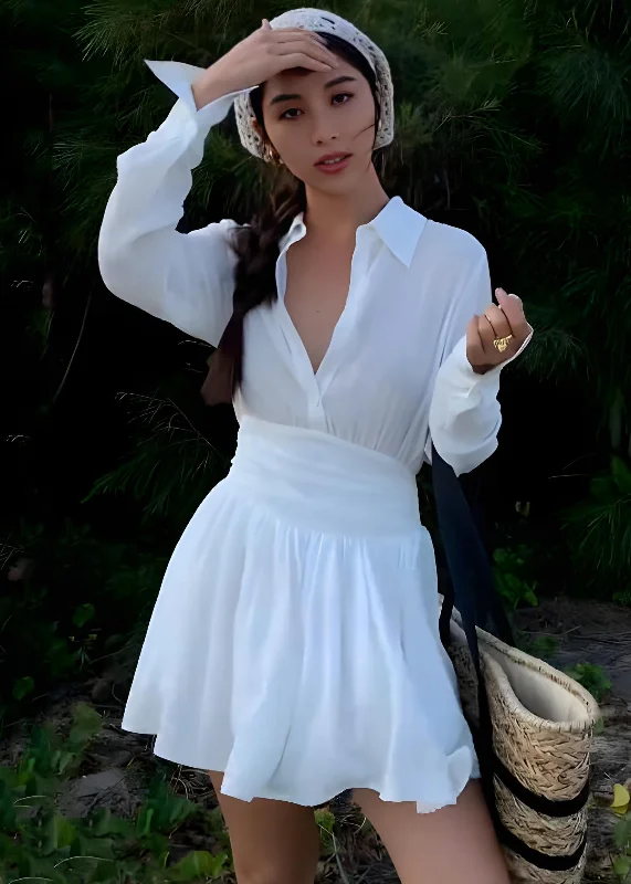 Quick Sale French White V Neck Shirt And Skirts Two Piece Set Fall QA004
