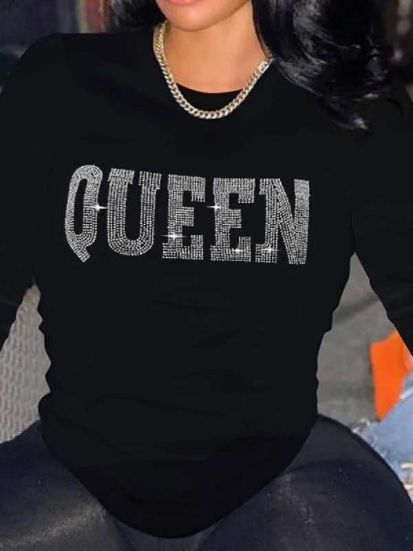 Stock Clearance Plus Size Queen Letter Decor T-shirt BO304