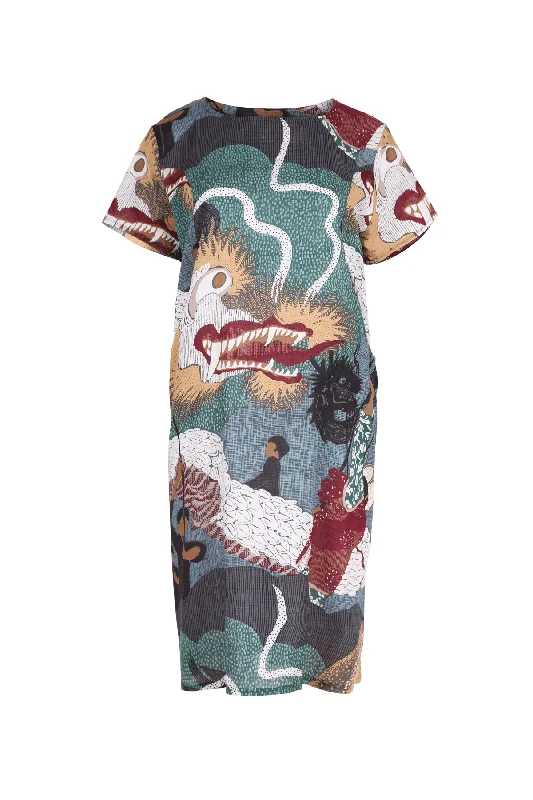 Midnight Sale Festival Shift Dress Green in Seersucker