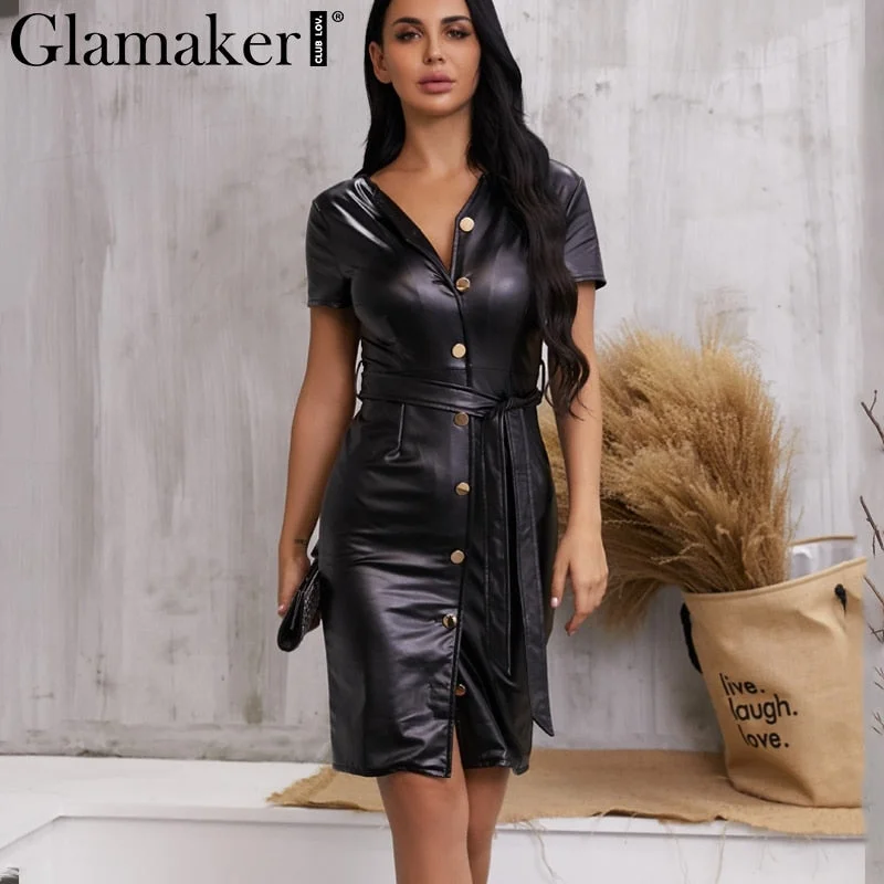 Early Access Leather V Neck Sexy Bodycon Dress