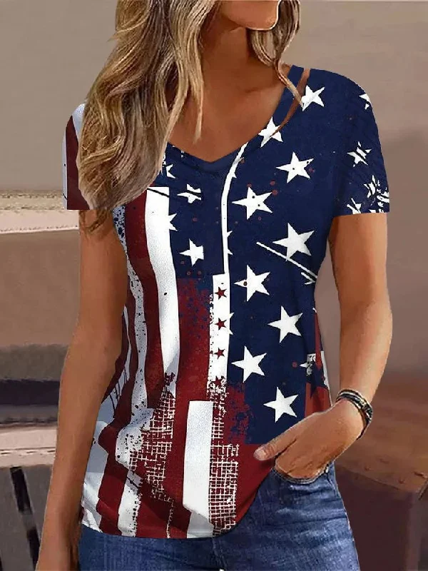 Can't Be Beat Country Casual/Independence Day Design Knit T-Shirt  QW66