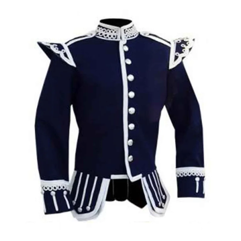 Bargain Blast Navy Blue Doublet Blazer Wool Silver Braid White Piping