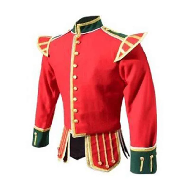 Price Buster Red Doublet Blazer Wool Gold Braid White Piping Green Collar And Cuffs