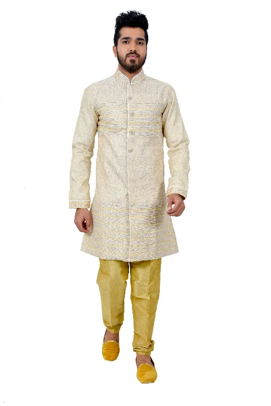 One-DAY Sale Cream Brocade Silk Traditional Indian Wedding Indo-Western Sherwani for Men One-DAY Sale Cream Brocade Silk Traditional Indian Wedding Indo-Western Sherwani for Men