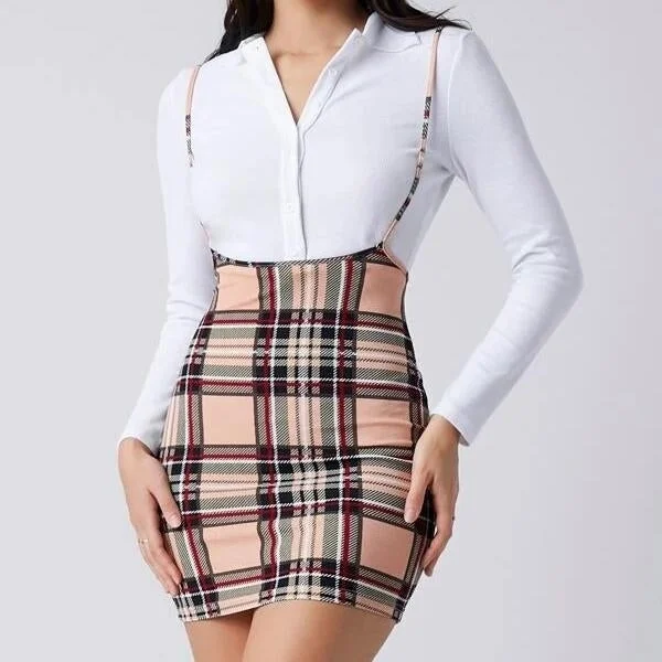 Super Bargain Plaid Suspender Dress Without Tee