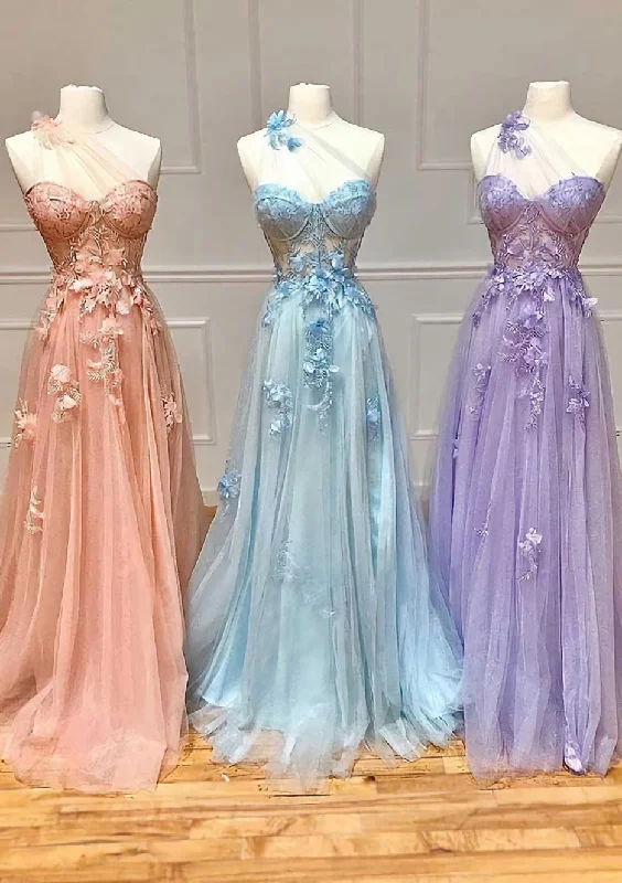 Daily Deals A-line One-Shoulder Sleeveless Long/Floor-Length Tulle Corset Prom Dress with Appliqued Split outfit Daily Deals A-line One-Shoulder Sleeveless Long/Floor-Length Tulle Corset Prom Dress with Appliqued Split outfit