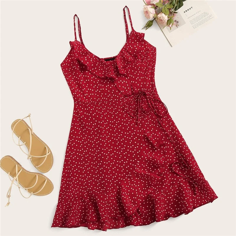 Super Sale Women's Summer Sleeveless V-Neck Mini Dress With Ruffles