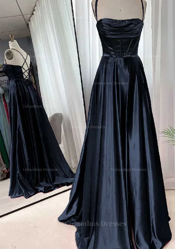 Must-Have Deals A-line Square Neckline Spaghetti Straps Sweep Train Charmeuse Prom Dress With Pleated Must-Have Deals A-line Square Neckline Spaghetti Straps Sweep Train Charmeuse Prom Dress With Pleated