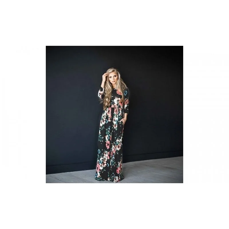 Overstock Sale EI Contente Avellina Floral Maxi Dress - Black S (FS-M)