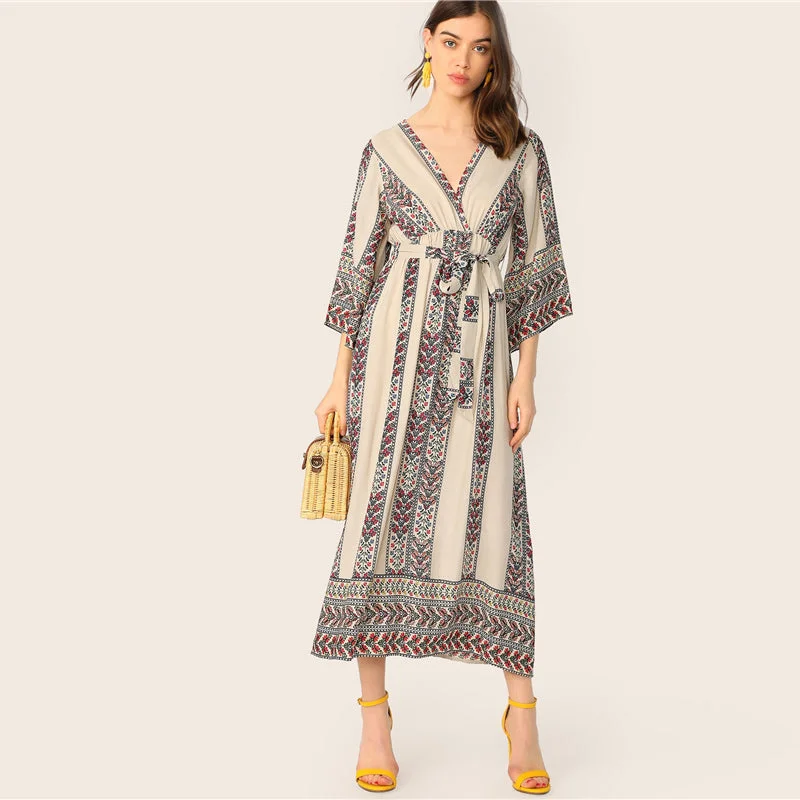 Unbeatable Prices Women's Summer High-Waist V-Neck Dress With Print