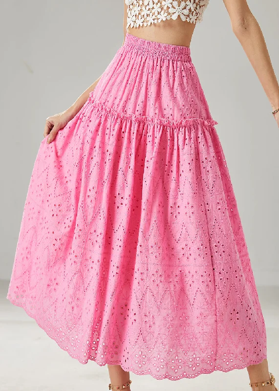 Price Reduction Fine Rose Ruffled Hollow Out Cotton Skirt Summer AZ1046