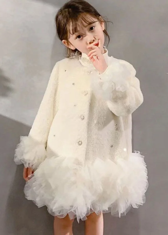 Super Sale Fashion White O-Neck Button Tulle Patchwork Girls Mid Dresses Winter WL021 Super Sale Fashion White O-Neck Button Tulle Patchwork Girls Mid Dresses Winter WL021