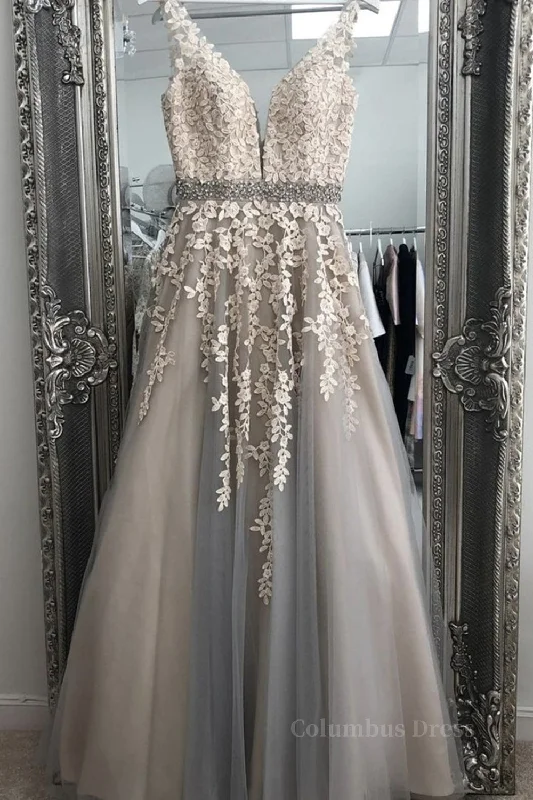 Great Deals A Line V Neck Gray Lace Long Corset Prom Dress with Belt, Gray Lace Floral Corset Formal Dress, Gray Lace Evening Dress outfit Great Deals A Line V Neck Gray Lace Long Corset Prom Dress with Belt, Gray Lace Floral Corset Formal Dress, Gray Lace Evening Dress outfit