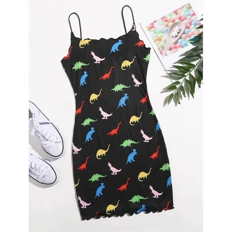 Best Deals Allover Dinosaur Print Bodycon Dress