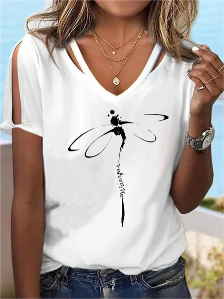 New Markdowns Loose Split Sleeves Casual Jersey Printing T-Shirt  QH83