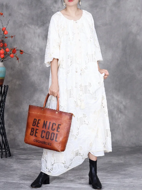 Bargain Prices Women Autumn Artsy Lace Cutout O-Neck Dress AH1034