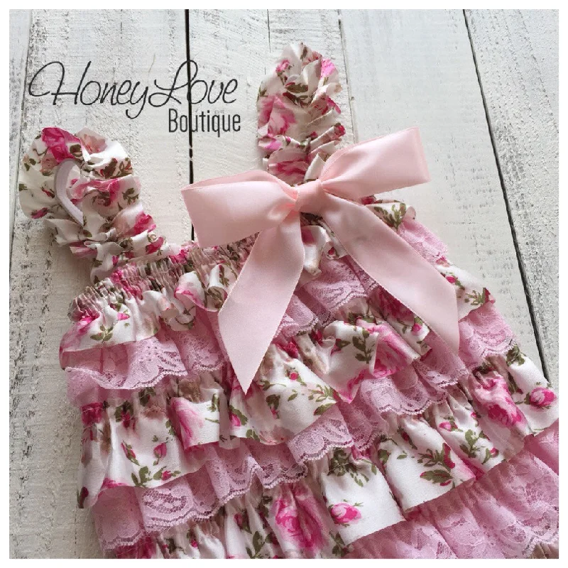 Final Sale Satin & Lace Petti Romper - Pink and Floral