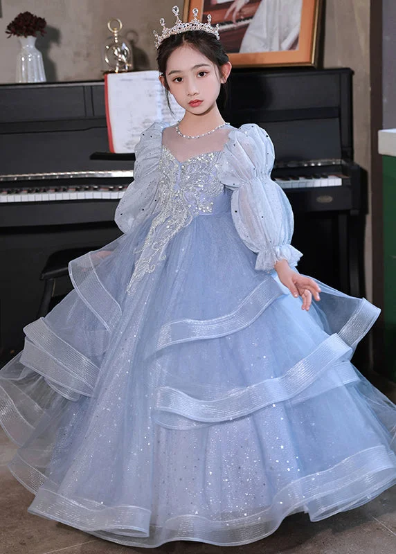 Shop and Save Elegant Blue O-Neck Embroideried Patchwork Tulle Kids Long Dress Fall RP045 Shop and Save Elegant Blue O-Neck Embroideried Patchwork Tulle Kids Long Dress Fall RP045