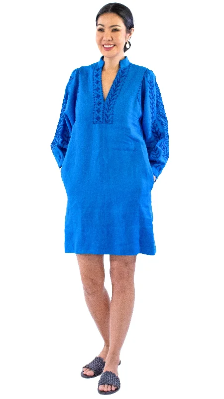 Stock Clearance Embroidered Dress - Electric Blue