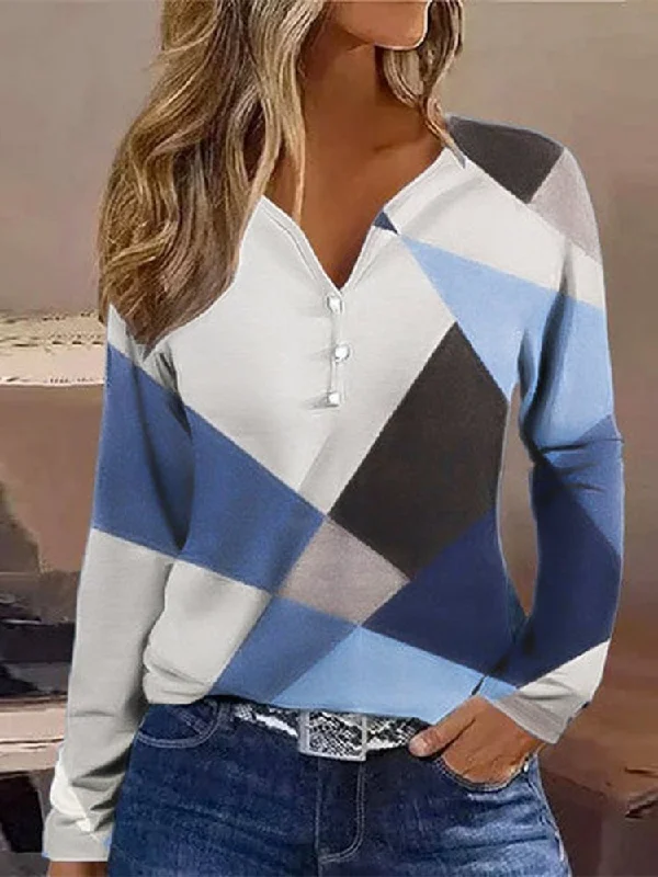 Shop and Save Casual Crew Neck Color Block Loose T-Shirt  QZ62