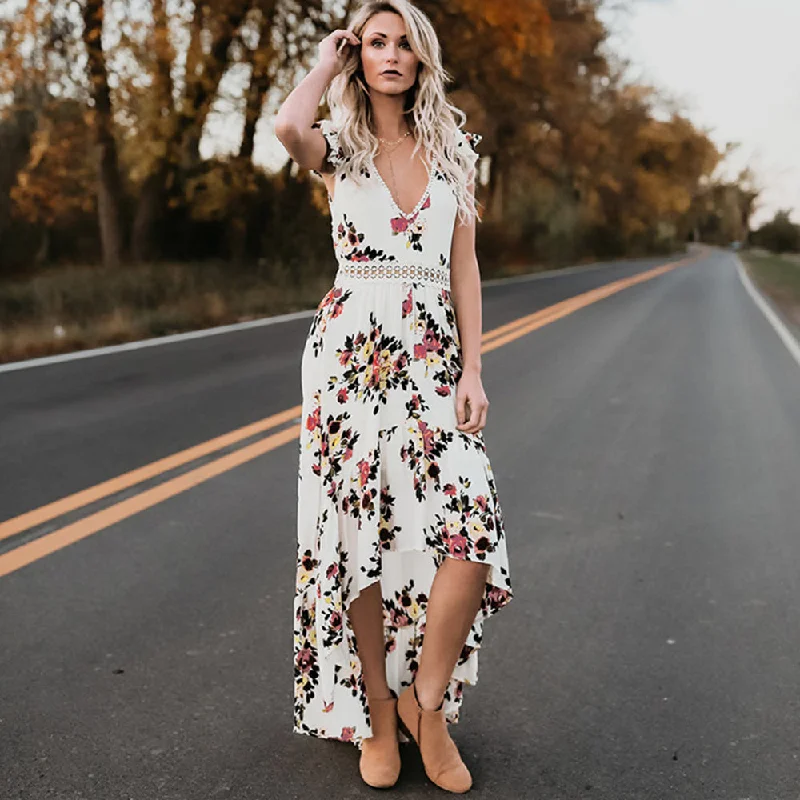 Blowout Sale EI Contente Jacobella High-Low Floral Dress - White S (FS-M)