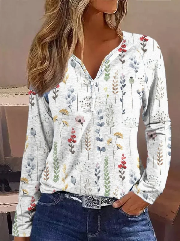 Sale Event V Neck Loose Floral Casual T-Shirt  QZ73